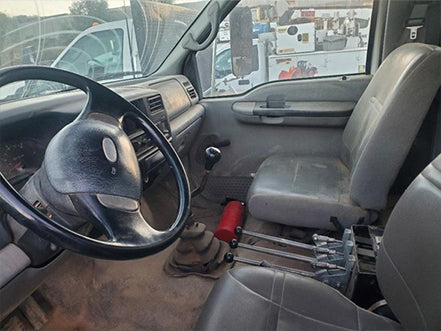 Interior of a vehicle Ford F750 medium-duty commercial truck for sale near Corona CA at Westrax Machinery